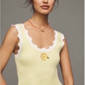 Maeve Lemon Embroidered Scalloped Sweater Tank Top -Anthropologie